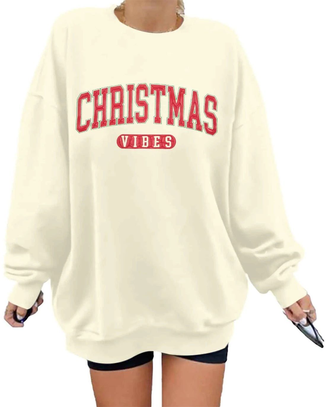 LUKYCILD Women’s Christmas Vibes Sweatshirt | Merry Christmas Xmas Long Sleeve Holiday Shirt – Apricot