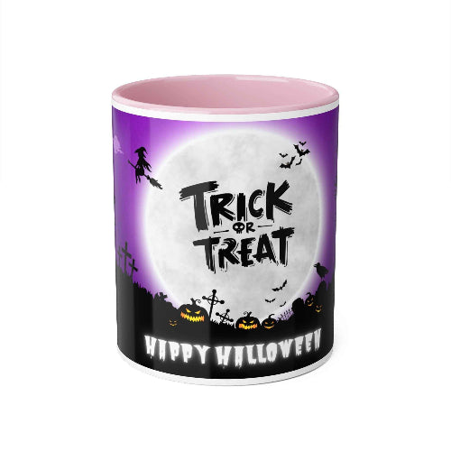 Trick and Treat Purple Happy Halloween Accent Mugs, 11oz