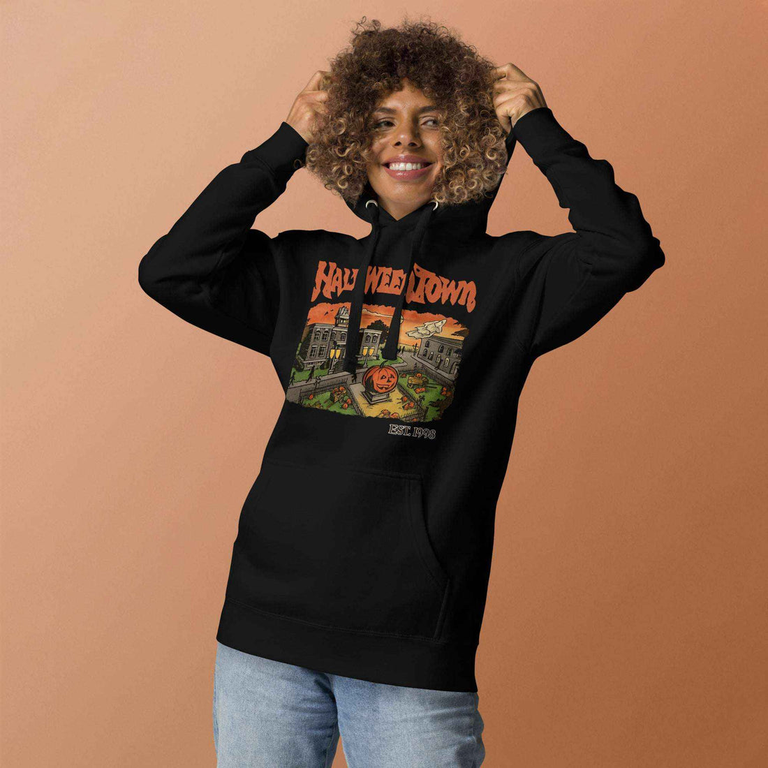 Halloweentown Est. 1998 Hoodie – Retro University Pullover | Unisex Vintage Spooky Season Hoodie for Fall