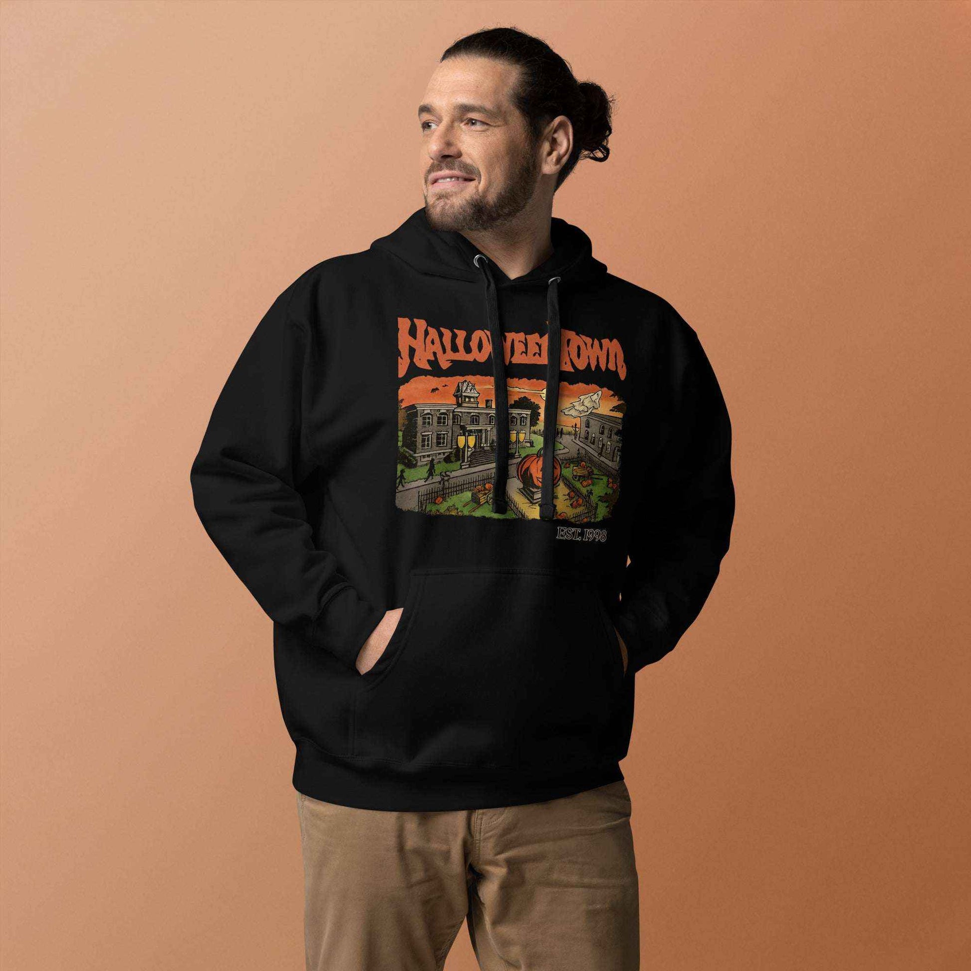 Halloweentown Est. 1998 Hoodie – Retro University Pullover | Unisex Vintage Spooky Season Hoodie for Fall