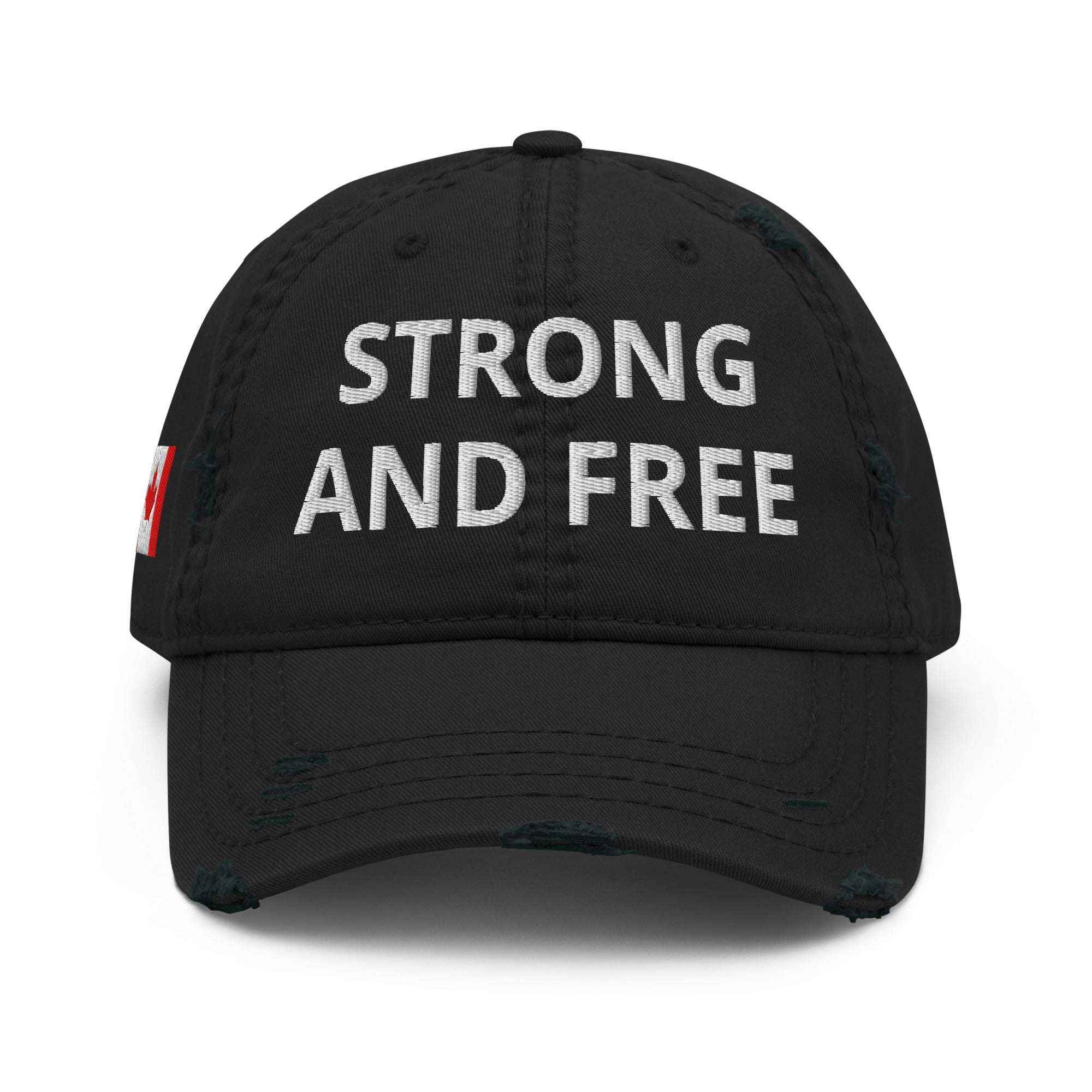 STRONG AND FREE Distressed Dad Hat – Embroidered Canadian Pride Cap