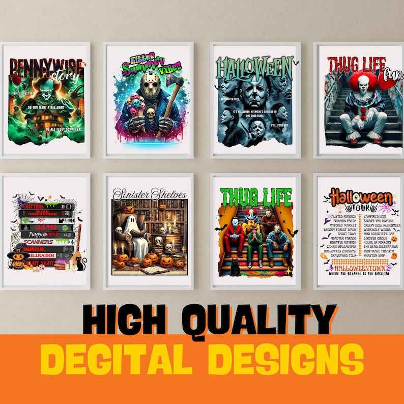 Halloween Mega Bundle  | Retro Halloween Designs | Horror Film Bundle | Fall Spooky Vibes | Trick or Treat Cartoon Clipart | Bubble-Free Stickers