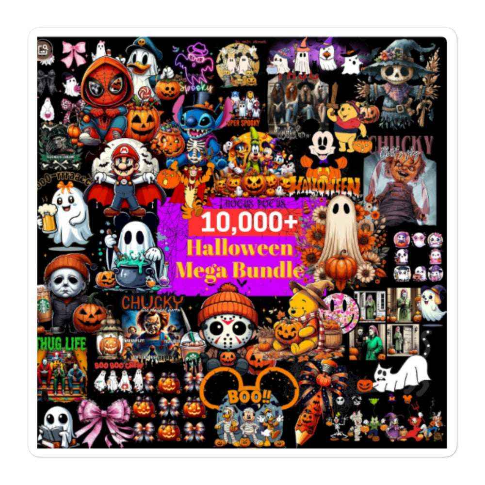 Halloween Mega Bundle  | Retro Halloween Designs | Horror Film Bundle | Fall Spooky Vibes | Trick or Treat Cartoon Clipart | Bubble-Free Stickers