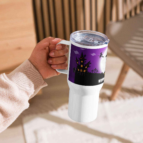 Trick and Treat Purple Happy Halloween Travel Mug