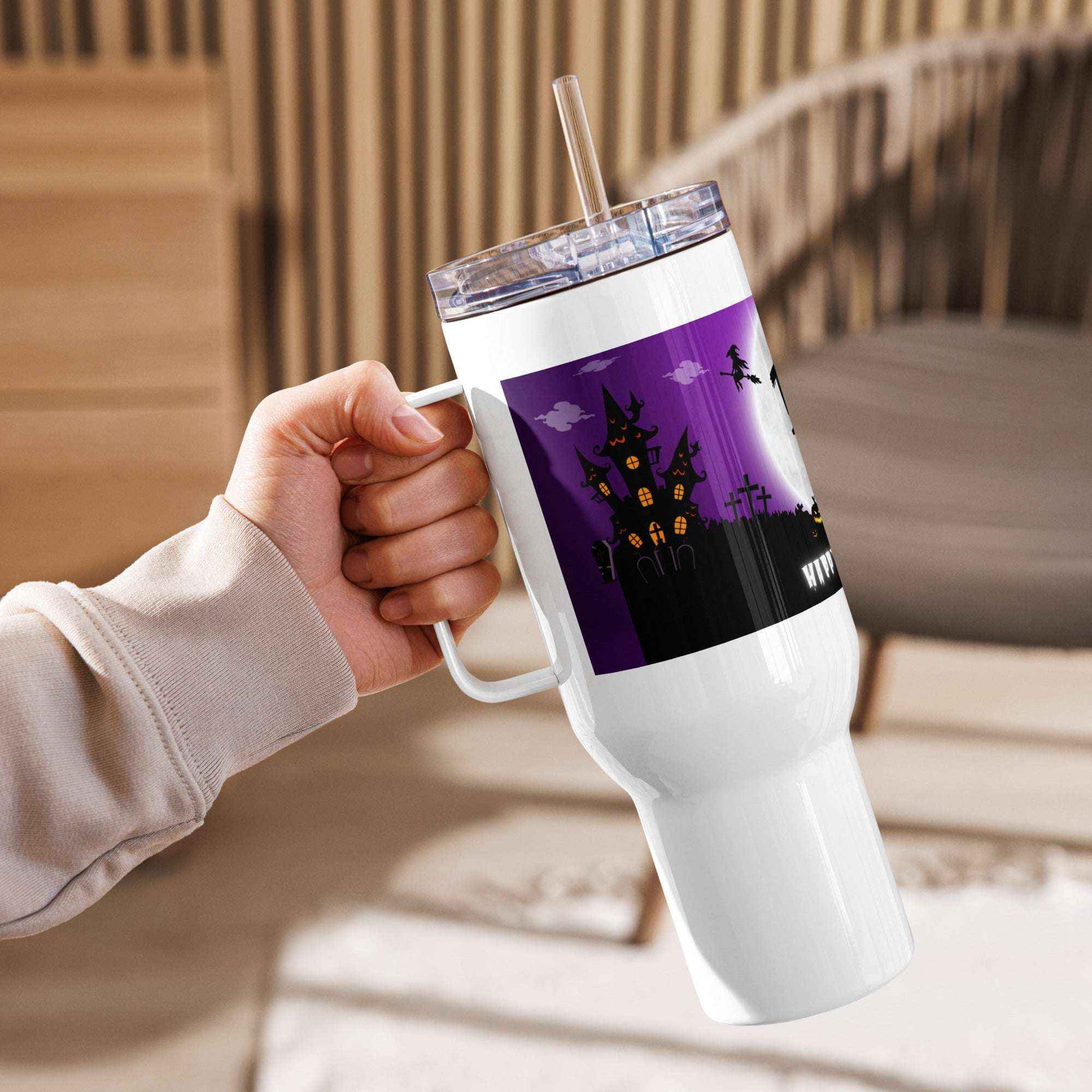 Trick and Treat Purple Happy Halloween Travel Mug