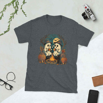 Retro Cute Ghost Halloween T-Shirt – Unisex Fall Camping Tee | Spooky Season Campfire Shirt