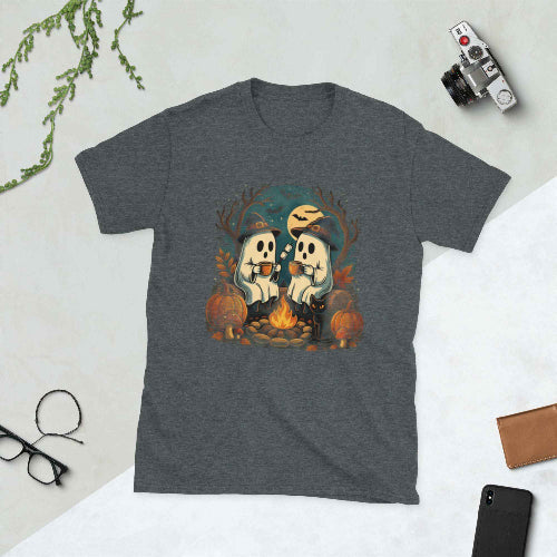 Retro Cute Ghost Halloween T-Shirt – Unisex Fall Camping Tee | Spooky Season Campfire Shirt