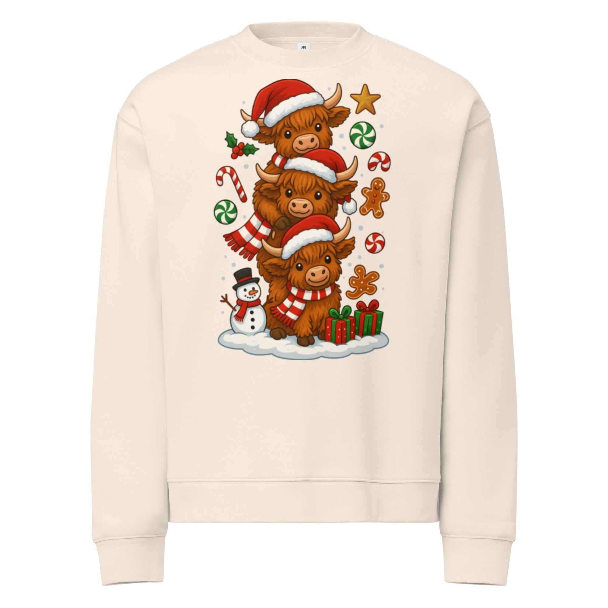 Faux Crochet Highland Cow Christmas Sweatshirt – Cozy Unisex Winter Wear