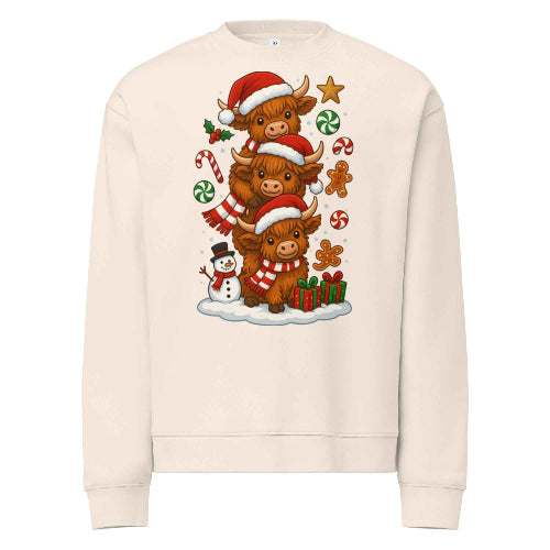 Faux Crochet Highland Cow Christmas Sweatshirt – Cozy Unisex Winter Wear