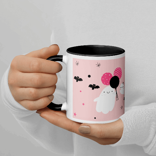 Pink Illustrative Halloween Wraparound Mug