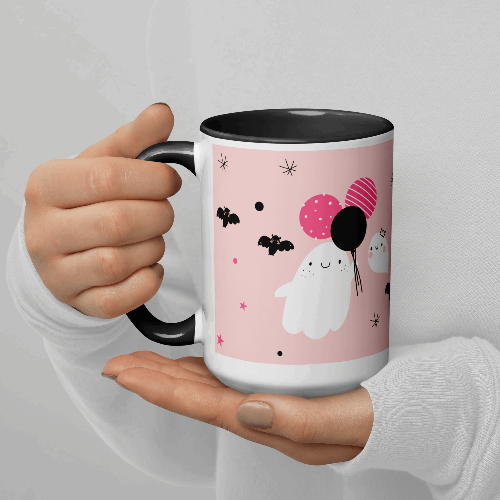 Pink Illustrative Halloween Wraparound Mug