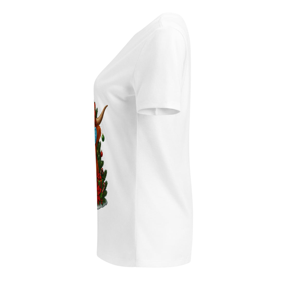 Cute Christmas Highland Cow Women’s V-Neck T-Shirt – Festive Holiday Wear